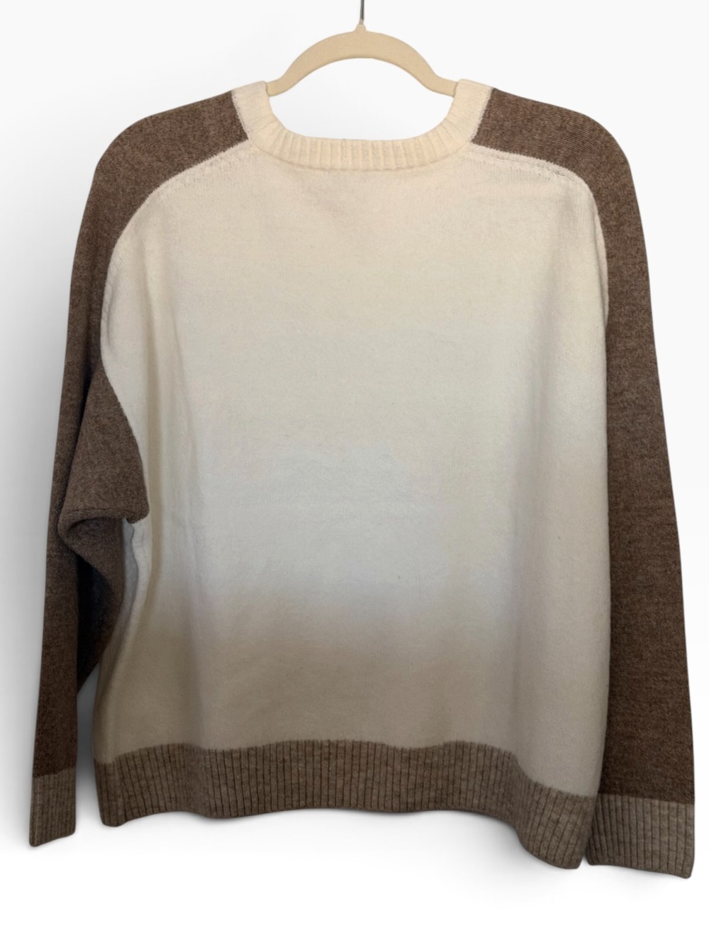 Vince Camuto Two-Tone Crewneck Sweater in Cream and Brown MED